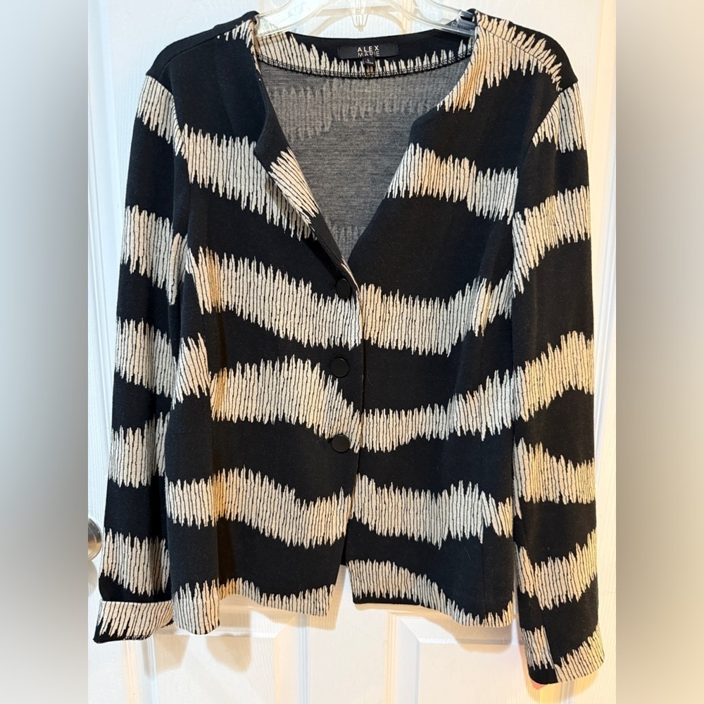 Alex Marie Black and White Knit Cardigan Sweater